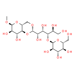 ChemSpider 2D Image | (1S,2S,3S,4S)-1-[(2S,4aR,6S,7R,8R,8aS)-7,8-Dihydroxy-6-methoxyhexahydropyrano[3,2-d][1,3]dioxin-2-yl]-3-{[(2R,3R,4S,5S,6R)-3,4,5-trihydroxy-6-(hydroxymethyl)tetrahydro-2H-pyran-2-yl]oxy}-1,2,4,5-penta
netetrol | C19H34O16