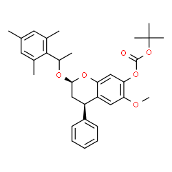 ChemSpider 2D Image | (2S,4R)-2-(1-Mesitylethoxy)-6-methoxy-4-phenyl-3,4-dihydro-2H-chromen-7-yl 2-methyl-2-propanyl carbonate | C32H38O6