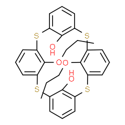ChemSpider 2D Image | 26,28-Dipropoxy-2,8,14,20-tetrathiapentacyclo[19.3.1.1~3,7~.1~9,13~.1~15,19~]octacosa-1(25),3(28),4,6,9(27),10,12,15(26),16,18,21,23-dodecaene-25,27-diol | C30H28O4S4