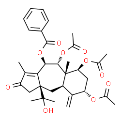 ChemSpider 2D Image | (3aS,4aR,6S,8S,8aS,9R,10R)-6,8,9-Triacetoxy-3a-(2-hydroxy-2-propanyl)-1,8a-dimethyl-5-methylene-2-oxo-2,3,3a,4,4a,5,6,7,8,8a,9,10-dodecahydrobenzo[f]azulen-10-yl benzoate | C33H40O10