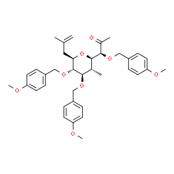 ChemSpider 2D Image | (1S)-1-[(2R,3R,4R,5R,6R)-4,5-Bis[(4-methoxybenzyl)oxy]-3-methyl-6-(2-methyl-2-propen-1-yl)tetrahydro-2H-pyran-2-yl]-1-[(4-methoxybenzyl)oxy]acetone | C37H46O8