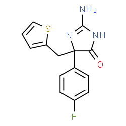 ChemSpider 2D Image | 2-Amino-5-(4-fluorophenyl)-5-(2-thienylmethyl)-3,5-dihydro-4H-imidazol-4-one | C14H12FN3OS