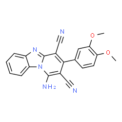 ChemSpider 2D Image | 1-Amino-3-(3,4-dimethoxyphenyl)pyrido[1,2-a]benzimidazole-2,4-dicarbonitrile | C21H15N5O2