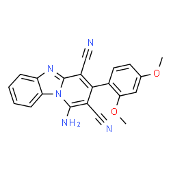 ChemSpider 2D Image | 1-Amino-3-(2,4-dimethoxyphenyl)pyrido[1,2-a]benzimidazole-2,4-dicarbonitrile | C21H15N5O2