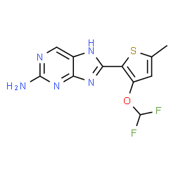ChemSpider 2D Image | 8-[3-(Difluoromethoxy)-5-methyl-2-thienyl]-7H-purin-2-amine | C11H9F2N5OS