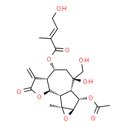 ChemSpider 2D Image | (3aR,4R,6R,6aS,7S,7aR,8aS,8bS,8cS)-7-Acetoxy-6-hydroxy-6-(hydroxymethyl)-8a-methyl-3-methylene-2-oxododecahydrooxireno[2,3]azuleno[4,5-b]furan-4-yl (2E)-4-hydroxy-2-methyl-2-butenoate | C22H28O10