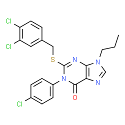 ChemSpider 2D Image | 1-(4-Chlorophenyl)-2-[(3,4-dichlorobenzyl)sulfanyl]-9-propyl-1,9-dihydro-6H-purin-6-one | C21H17Cl3N4OS