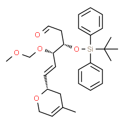 ChemSpider 2D Image | (3S,4S,5E)-4-(Methoxymethoxy)-6-[(2S)-4-methyl-3,6-dihydro-2H-pyran-2-yl]-3-{[(2-methyl-2-propanyl)(diphenyl)silyl]oxy}-5-hexenal | C30H40O5Si