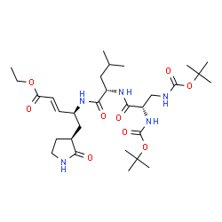 ChemSpider 2D Image | N-{[(2-Methyl-2-propanyl)oxy]carbonyl}-3-({[(2-methyl-2-propanyl)oxy]carbonyl}amino)-L-alanyl-N-{(2S,3E)-5-ethoxy-5-oxo-1-[(3S)-2-oxo-3-pyrrolidinyl]-3-penten-2-yl}-L-leucinamide | C30H51N5O9