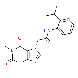 ChemSpider 2D Image | 2-(1,3-Dimethyl-2,6-dioxo-1,2,3,6-tetrahydro-7H-purin-7-yl)-N-(2-isopropylphenyl)acetamide | C18H21N5O3