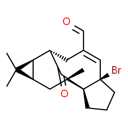 ChemSpider 2D Image | (1R,5R,9S,10R,12R,14R)-5-Bromo-11,11,14-trimethyl-15-oxotetracyclo[7.5.1.0~1,5~.0~10,12~]pentadec-6-ene-7-carbaldehyde | C19H25BrO2