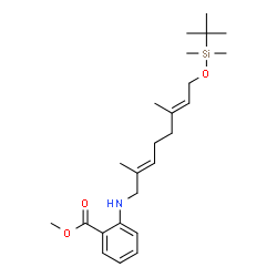 ChemSpider 2D Image | Methyl 2-{[(2E,6E)-8-{[dimethyl(2-methyl-2-propanyl)silyl]oxy}-2,6-dimethyl-2,6-octadien-1-yl]amino}benzoate | C24H39NO3Si