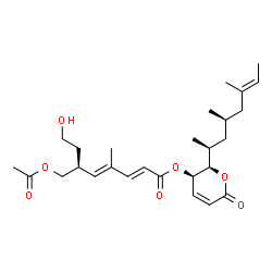 ChemSpider 2D Image | (2R,3R)-2-[(2S,4R,6E)-4,6-Dimethyl-6-octen-2-yl]-6-oxo-3,6-dihydro-2H-pyran-3-yl (2E,4E,6S)-6-(acetoxymethyl)-8-hydroxy-4-methyl-2,4-octadienoate | C27H40O7