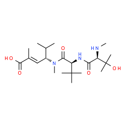 ChemSpider 2D Image | 3-Hydroxy-N-methyl-L-valyl-N-[(3S,4E)-5-carboxy-2-methyl-4-hexen-3-yl]-N,3-dimethyl-L-valinamide | C21H39N3O5