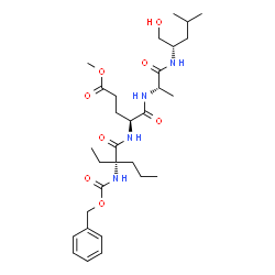 ChemSpider 2D Image | Methyl (4S)-4-{[(2S)-2-{[(benzyloxy)carbonyl]amino}-2-ethylpentanoyl]amino}-5-{[(2S)-1-{[(2S)-1-hydroxy-4-methyl-2-pentanyl]amino}-1-oxo-2-propanyl]amino}-5-oxopentanoate | C30H48N4O8