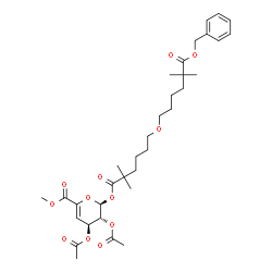 ChemSpider 2D Image | Methyl 2,3-di-O-acetyl-1-O-(6-{[6-(benzyloxy)-5,5-dimethyl-6-oxohexyl]oxy}-2,2-dimethylhexanoyl)-4-deoxy-alpha-L-threo-hex-4-enopyranuronate | C34H48O12