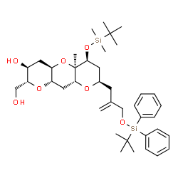 ChemSpider 2D Image | (2R,3S,4aR,5aR,6S,8R,9aR,10aS)-6-{[Dimethyl(2-methyl-2-propanyl)silyl]oxy}-2-(hydroxymethyl)-5a-methyl-8-[2-({[(2-methyl-2-propanyl)(diphenyl)silyl]oxy}methyl)-2-propen-1-yl]decahydro-2H-dipyrano[3,2-
b:2',3'-e]pyran-3-ol | C39H60O7Si2