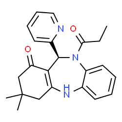 ChemSpider 2D Image | (11S)-3,3-Dimethyl-10-propionyl-11-(2-pyridinyl)-2,3,4,5,10,11-hexahydro-1H-dibenzo[b,e][1,4]diazepin-1-one | C23H25N3O2