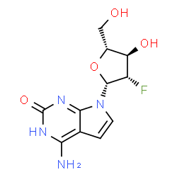 ChemSpider 2D Image | 4-Amino-7-(2-deoxy-2-fluoro-beta-D-arabinofuranosyl)-3,7-dihydro-2H-pyrrolo[2,3-d]pyrimidin-2-one | C11H13FN4O4