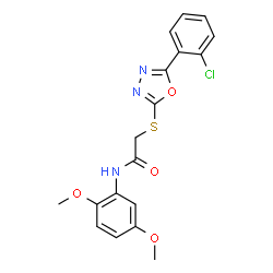 ChemSpider 2D Image | 2-{[5-(2-Chlorophenyl)-1,3,4-oxadiazol-2-yl]sulfanyl}-N-(2,5-dimethoxyphenyl)acetamide | C18H16ClN3O4S
