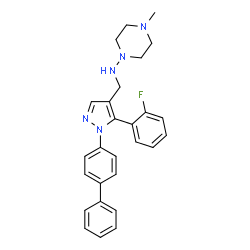 ChemSpider 2D Image | N-{[1-(4-Biphenylyl)-5-(2-fluorophenyl)-1H-pyrazol-4-yl]methyl}-4-methyl-1-piperazinamine | C27H28FN5