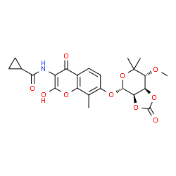 ChemSpider 2D Image | N-(2-Hydroxy-7-{[(3aR,4R,7R,7aR)-7-methoxy-6,6-dimethyl-2-oxotetrahydro-4H-[1,3]dioxolo[4,5-c]pyran-4-yl]oxy}-8-methyl-4-oxo-4H-chromen-3-yl)cyclopropanecarboxamide | C23H25NO10