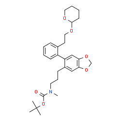 ChemSpider 2D Image | 2-Methyl-2-propanyl methyl[3-(6-{2-[2-(tetrahydro-2H-pyran-2-yloxy)ethyl]phenyl}-1,3-benzodioxol-5-yl)propyl]carbamate | C29H39NO6