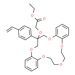ChemSpider 2D Image | Ethyl {[18-(4-vinylphenyl)-6,7,9,10,18,19-hexahydro-17H-dibenzo[b,k][1,4,7,10,13]pentaoxacyclohexadecin-18-yl]oxy}acetate | C31H34O8