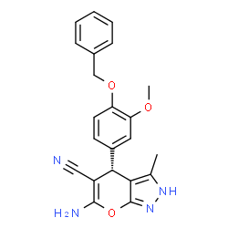 ChemSpider 2D Image | (4S)-6-Amino-4-[4-(benzyloxy)-3-methoxyphenyl]-3-methyl-2,4-dihydropyrano[2,3-c]pyrazole-5-carbonitrile | C22H20N4O3