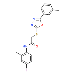ChemSpider 2D Image | N-(4-Iodo-2-methylphenyl)-2-{[5-(3-methylphenyl)-1,3,4-oxadiazol-2-yl]sulfanyl}acetamide | C18H16IN3O2S