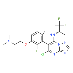 ChemSpider 2D Image | 5-Chloro-6-{3-[2-(dimethylamino)ethoxy]-2,6-difluorophenyl}-N-[(2S)-1,1,1-trifluoro-2-propanyl][1,2,4]triazolo[1,5-a]pyrimidin-7-amine | C18H18ClF5N6O