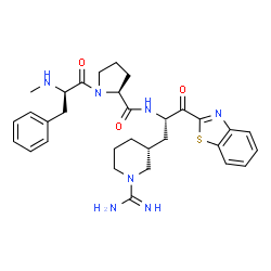 ChemSpider 2D Image | N-Methyl-D-phenylalanyl-N-{(2S)-1-(1,3-benzothiazol-2-yl)-3-[(3R)-1-carbamimidoyl-3-piperidinyl]-1-oxo-2-propanyl}-L-prolinamide | C31H39N7O3S