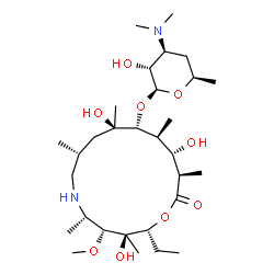 ChemSpider 2D Image | (2R,3R,4R,5S,8R,10R,11R,12S,13S,14R)-2-Ethyl-3,10,13-trihydroxy-4-methoxy-3,5,8,10,12,14-hexamethyl-15-oxo-1-oxa-6-azacyclopentadecan-11-yl 3,4,6-trideoxy-3-(dimethylamino)-beta-D-xylo-hexopyranoside | C30H58N2O9