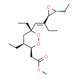 ChemSpider 2D Image | Methyl [(3S,4S,6R)-4,6-diethyl-6-{(1E)-2-[(2R,3R)-3-ethyl-2-oxiranyl]-1-buten-1-yl}-1,2-dioxan-3-yl]acetate | C19H32O5
