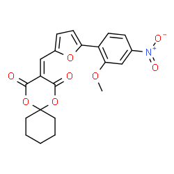 ChemSpider 2D Image | 3-{[5-(2-Methoxy-4-nitrophenyl)-2-furyl]methylene}-1,5-dioxaspiro[5.5]undecane-2,4-dione | C21H19NO8