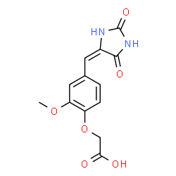 ChemSpider 2D Image | {4-[(E)-(2,5-Dioxo-4-imidazolidinylidene)methyl]-2-methoxyphenoxy}acetic acid | C13H12N2O6