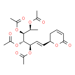 ChemSpider 2D Image | (1E,3R,4S,5S,6S)-1-[(2R)-6-Oxo-3,6-dihydro-2H-pyran-2-yl]-1-heptene-3,4,5,6-tetrayl tetraacetate | C20H26O10