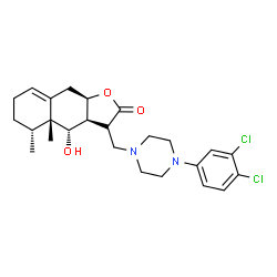 ChemSpider 2D Image | (3S,3aS,4S,4aR,5R,9aR)-3-{[4-(3,4-Dichlorophenyl)-1-piperazinyl]methyl}-4-hydroxy-4a,5-dimethyl-3a,4,4a,5,6,7,9,9a-octahydronaphtho[2,3-b]furan-2(3H)-one | C25H32Cl2N2O3