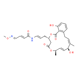 ChemSpider 2D Image | (2E,4E)-N-{(1E)-3-[(3S,7R,8E,10S,11Z)-10,17-Dihydroxy-7,11-dimethyl-1,5-dioxo-1,4,5,7,10,13-hexahydro-3H-2,6-benzodioxacyclopentadecin-3-yl]-1-propen-1-yl}-4-(methoxyimino)-2-butenamide | C27H32N2O8