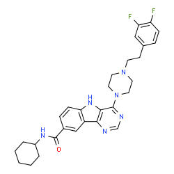 ChemSpider 2D Image | N-Cyclohexyl-4-{4-[2-(3,4-difluorophenyl)ethyl]-1-piperazinyl}-5H-pyrimido[5,4-b]indole-8-carboxamide | C29H32F2N6O