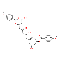ChemSpider 2D Image | (1R,6R)-6-Hydroxy-4-{(2S,4S,6S)-2,4,8-trihydroxy-6-[(4-methoxybenzoyl)oxy]octyl}-3-cyclohepten-1-yl 4-methoxybenzoate | C31H40O10