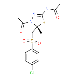 ChemSpider 2D Image | N-[(5R)-4-Acetyl-5-{[(4-chlorophenyl)sulfonyl]methyl}-5-methyl-4,5-dihydro-1,3,4-thiadiazol-2-yl]acetamide | C14H16ClN3O4S2