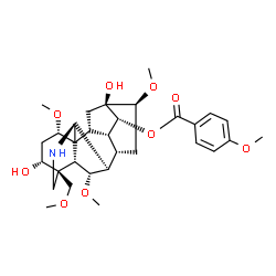 ChemSpider 2D Image | (1alpha,3alpha,6alpha,11beta,14alpha,16beta,17S)-3,13-Dihydroxy-1,6,16-trimethoxy-4-(methoxymethyl)aconitan-14-yl 4-methoxybenzoate | C31H43NO9