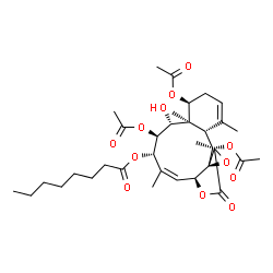 ChemSpider 2D Image | (4S,4aS,5R,6S,7S,8Z,9aS,11aR,12aS,13S,13aS)-4,6,13-Triacetoxy-5-hydroxy-1,4a,8,11a-tetramethyl-11-oxo-4,4a,5,6,7,9a,11,11a,13,13a-decahydro-3H-benzo[4,5]cyclodeca[1,2-b]oxireno[c]furan-7-yl octanoate | C34H48O12