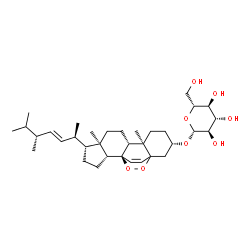 ChemSpider 2D Image | (1S,2R,5R,6R,9R,10R,13S)-5-[(2R,3E,5R)-5,6-Dimethyl-3-hepten-2-yl]-6,10-dimethyl-16,17-dioxapentacyclo[13.2.2.0~1,9~.0~2,6~.0~10,15~]nonadec-18-en-13-yl beta-D-glucopyranoside | C34H54O8