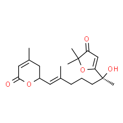 ChemSpider 2D Image | 6-[(1E,6S)-6-(5,5-Dimethyl-4-oxo-4,5-dihydro-2-furanyl)-6-hydroxy-2-methyl-1-hepten-1-yl]-4-methyl-5,6-dihydro-2H-pyran-2-one | C20H28O5
