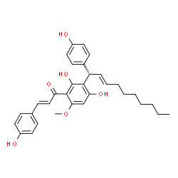 ChemSpider 2D Image | (2E)-1-{2,4-Dihydroxy-3-[(1S,2E)-1-(4-hydroxyphenyl)-2-decen-1-yl]-6-methoxyphenyl}-3-(4-hydroxyphenyl)-2-propen-1-one | C32H36O6