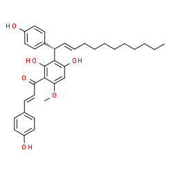 ChemSpider 2D Image | (2E)-1-{2,4-Dihydroxy-3-[(1S,2E)-1-(4-hydroxyphenyl)-2-dodecen-1-yl]-6-methoxyphenyl}-3-(4-hydroxyphenyl)-2-propen-1-one | C34H40O6