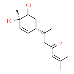 ChemSpider 2D Image | (6S)-6-[(1R,4R)-4,5-Dihydroxy-4-methyl-2-cyclohexen-1-yl]-2-methyl-2-hepten-4-one | C15H24O3