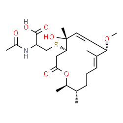 ChemSpider 2D Image | N-Acetyl-S-[(4R,5R,8S,9E,13S,14R)-5-hydroxy-8-methoxy-5,9,13,14-tetramethyl-2-oxooxacyclotetradeca-6,9-dien-4-yl]cysteine | C23H37NO7S